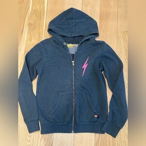 Aviator Nation Dark Blue Hoodie with Pink Lightning Bolt
